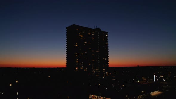 Sunset and a Silhouette of the Domus Vista Residential Building in Copenhagen