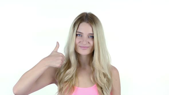 Thumbs Up By Beautiful Woman, White Background