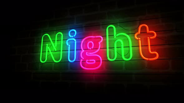 Night neon on brick wall 3d