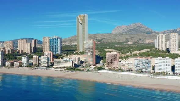 Spanish City Benidorm Buildings and Sandy Beach Poniente