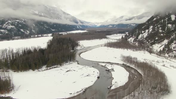 Aerial View of Canadian Nature Landscape During Winter