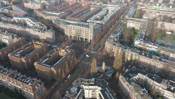 Aerial Hyperlapse of the Javaplein Square in Amsterdam East Busy Urban City Life at an Intersection