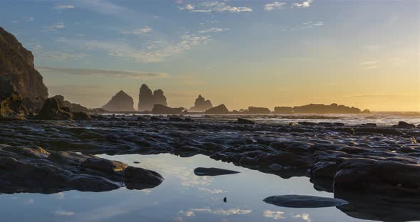 Timelapse of a sunset mirror over the beach, Greymouth, New Zealand, 4K H.264