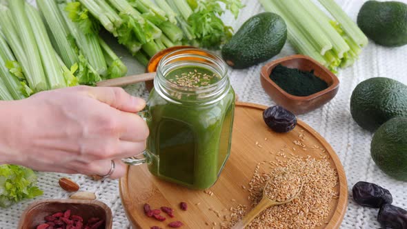 Healthy Green Smoothie Drink With Superfood.