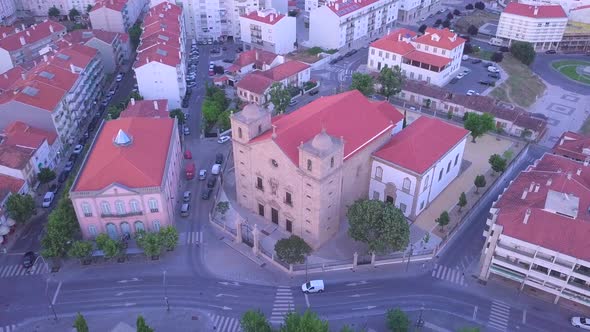 drone flies in circle of a church in slow motion.