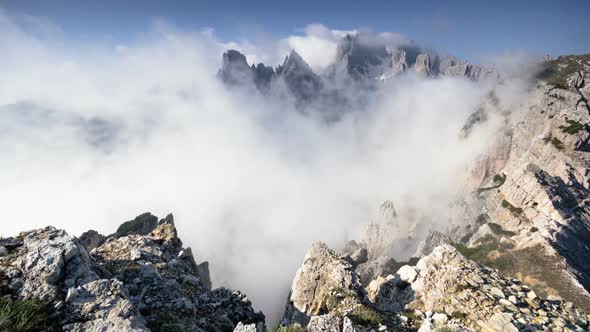Epic Time Lapse Cloudscape Over Cadini Mountain Dolomites Italy