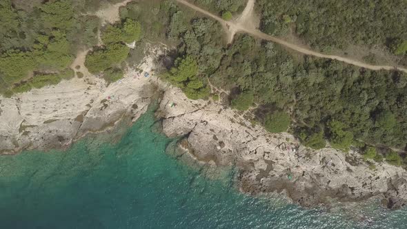 Sparking Sea Water and Coastline With Footpath. Flat Color