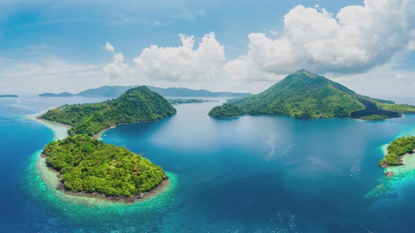 Aerial panoramic view of Banda Islands the nutmeg islands in Indonesia Moluccas