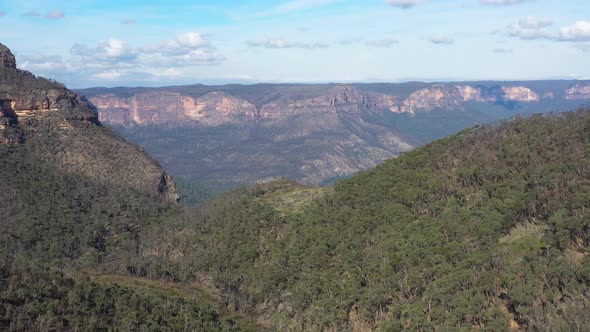 Aerial footage of forest regeneration in the Grose Valley in The Blue Mountains in Australia