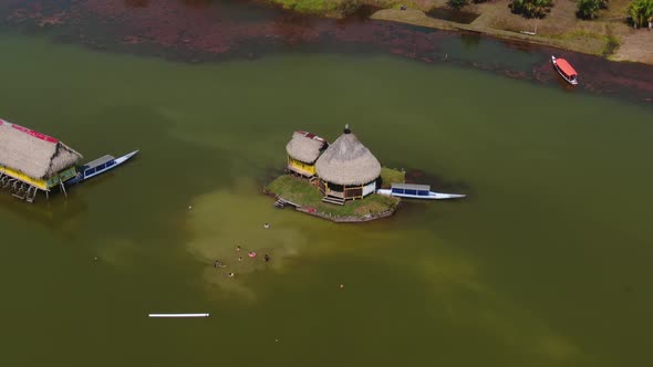 4K daytime aerial drone view over the beautiful Laguna de los Milagros (Miracles Lakes), Tingo Maria