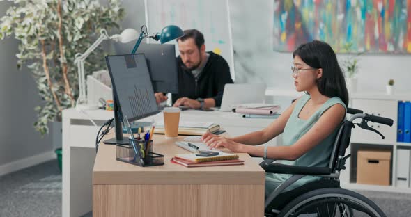 Workday in Office Corporation Company Coworkers are Working on Computers Drafting Documents Woman in