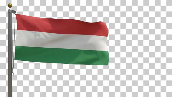 Hungary Flag on Flagpole with Alpha Channel - 4K
