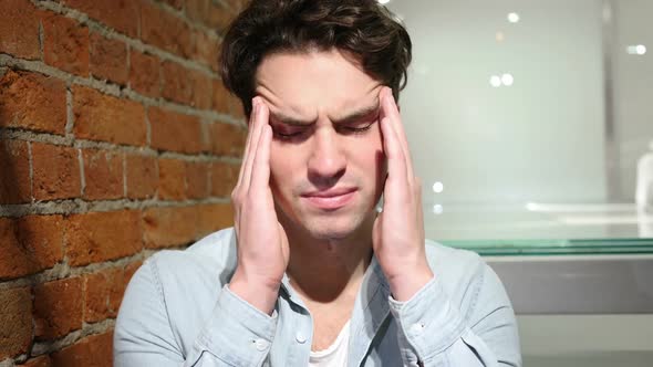 Tension Frustrated Man Having Headache