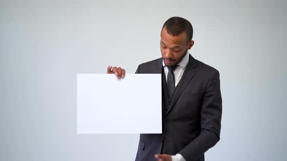 Professional African-american Business Man - Presenting Holding Blank Sign