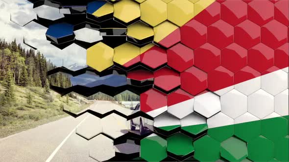 Seychelles Flag Hexagon Transition - 4K Resolution alt