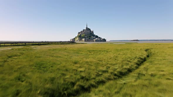 The iconic Mont-Saint-Michel in France. Seen from above.