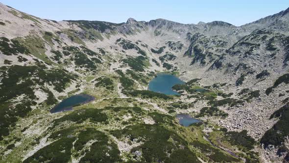 Aerial View of a Lake in the Pirin Mountains with Blue Clear Water