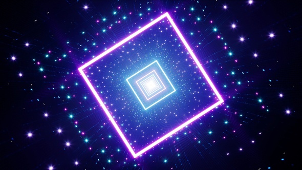 Neon Glittering Square Tunnel Rotating VJ Loop