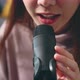 Woman use microphones wear headphones with laptop record podcast. Content creator concept. - VideoHive Item for Sale