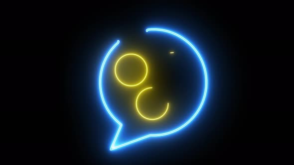 Glowing neon line Speech bubble chat icon isolated on black background.