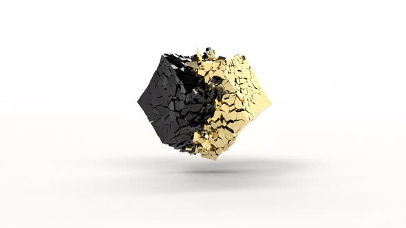 Gold and Black Cubes Collide to Form Many Shards