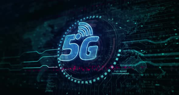 5G high-speed mobile phone network symbol loop digital concept