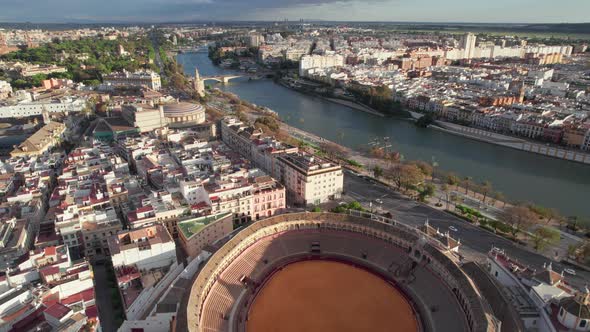 Flighting Over the Seville City Center at Sunset Andalusia Spain