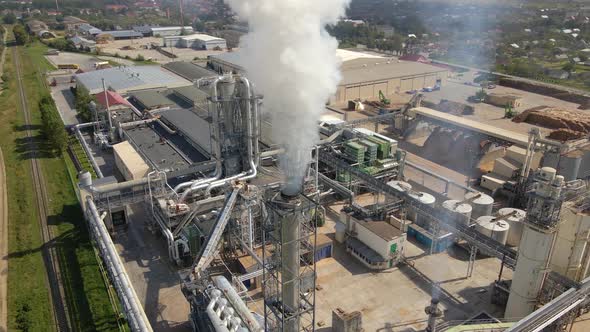 Aerial View of Factory with High Plant Manufacture Structure