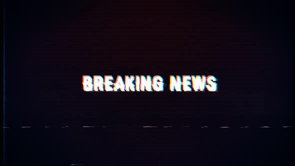 Breaking News text with glitch retro screen