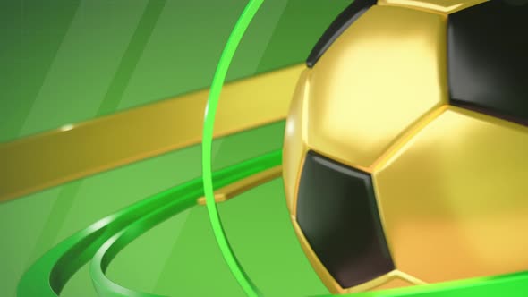 Golden Soccer Ball Rotates on a Green Background