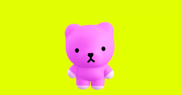 Funny Looped cartoon kawaii pink Bear character. Cute emotions and move animation. 4k video