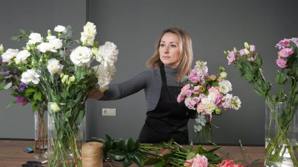 Florist Takes Pink Rose to Make Elegant Bouquet in Workshop