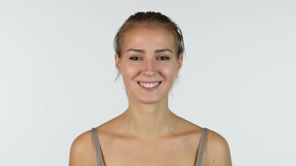 Portrait of Smiling Beautiful Girl, White Background