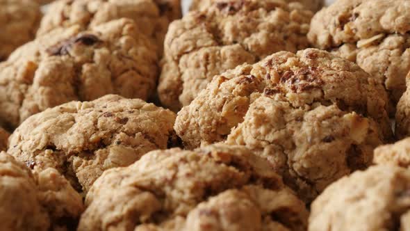 Fresh oatmeal homemade biscuits  served on plate slow pan 4K 2160p 30fps UHD footage - Chocolate chi