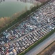 Aerial View of Big Parking Lot of Junkyard with Rows of Discarded Broken Cars - VideoHive Item for Sale