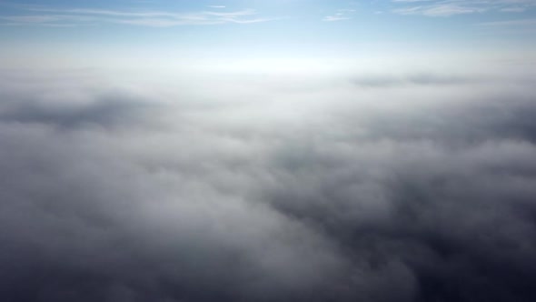 Aerial Drone View Flight Over Fog