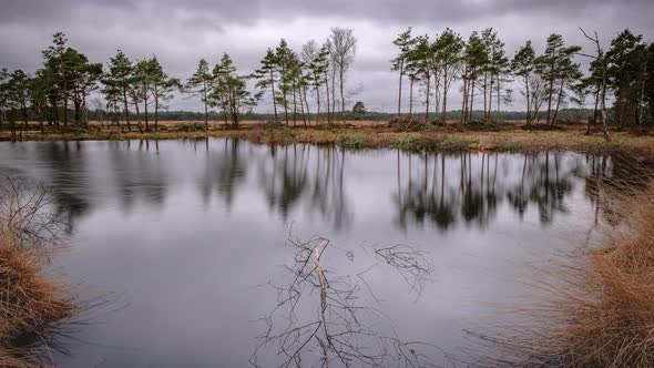 Time Lapse of Pietzmoor, Lüneburger Heide (Lower Saxony, Germany) with Reflection and Dramatic Cloud