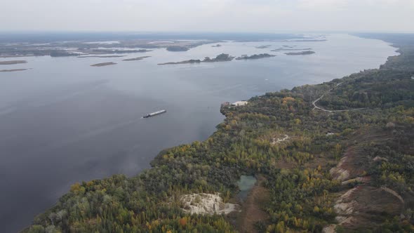 Beautiful Aerial View of the River Dnipro. Ukraine, Slow Motion