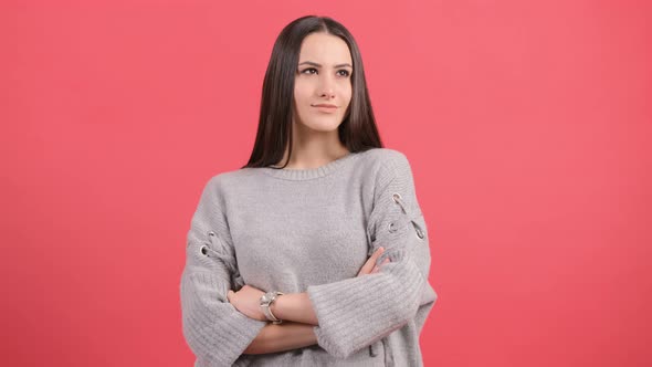 Close Up of a Serious Girl Looks Aside As She Thinks About Important Things