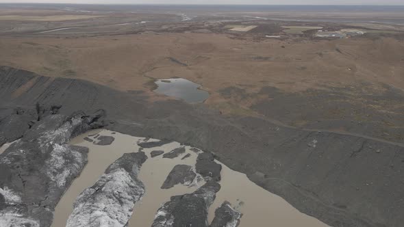 Svinafellsjokull Glacier lagoon and surrounding landscape, Iceland. Aerial view