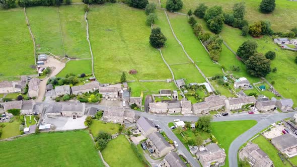 Aerial footage of the beautiful village of Thoralby in the Richmondshire in the UK