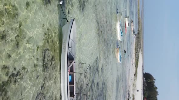 Vertical Video of Low Tide in the Ocean Near the Coast of Zanzibar Tanzania Aerial View