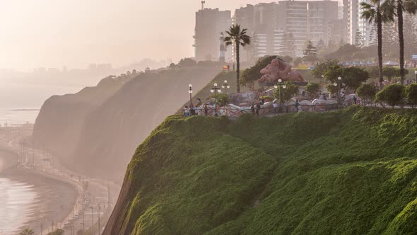 El Parque Del Amor or Love Park Timelapse in Miraflores During Sunset Lima Peru