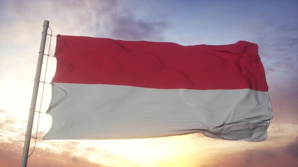 The national flag of Indonesia flutters in the wind