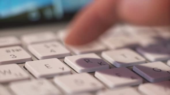 Closeup Moving Macro Shot Person Typing on the Computer Keyboard