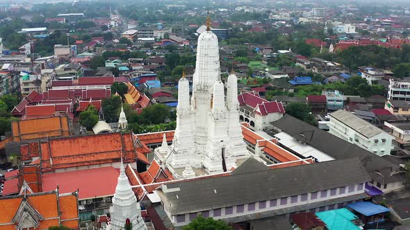 Aerial View of Wat Mahathat Worawihan Temple in Phetchaburi Thailand