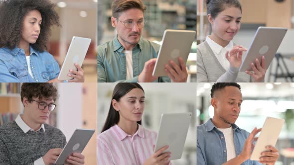 Collage of Multiple Race People Using Digital Tablet