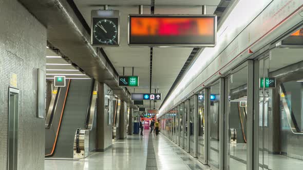 Subway Train Station Interior Timelapse in Central Hong Kong