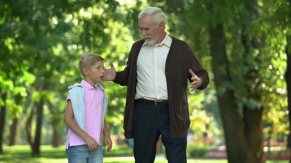 Excited Boy Tells Impressions to Granddad, Confidential Conversation, Friendship