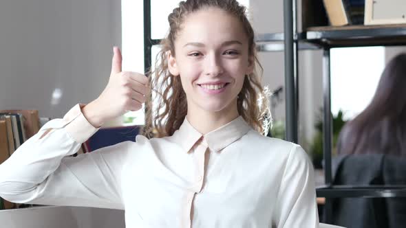 Thumbs Up By Business Woman, Indoor Office